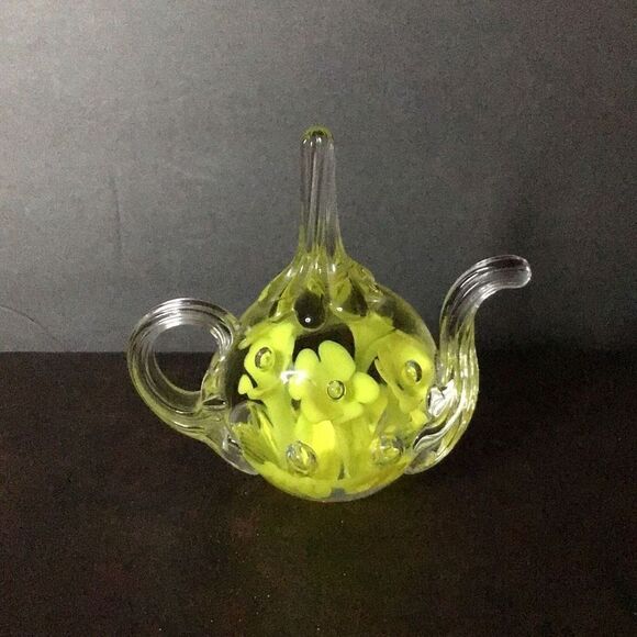 Paperweight Handblown controlled release, air, bubble, floral teapot - Picture 1 of 5